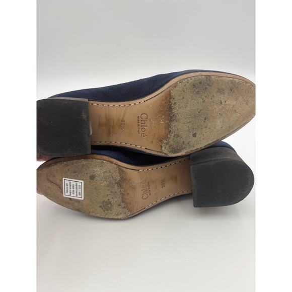 Chloé Suede Scalloped Loafers Navy Blue Suede Pumps Size 39.5 / 9.5 Block Heel - Picture 8 of 16